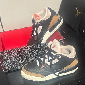 Jordan Black and Tan Sneakers with Red Highlights